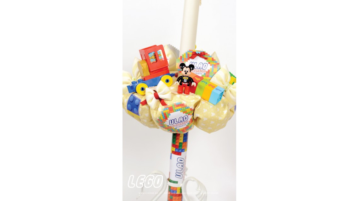 Lumanare botez  baieti cu piese lego si figurina plus Mickey Mouse, 65x4 cm, Lego 2